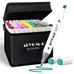 y yoma 80 colors alcohol markers dual tip markers set, unique colors (1 marker case) alcohol-based ink, fine & chisel, white penholder
