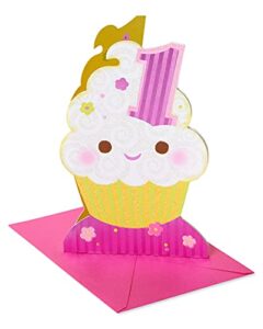 american greetings 1st birthday card for girl (cupcake)