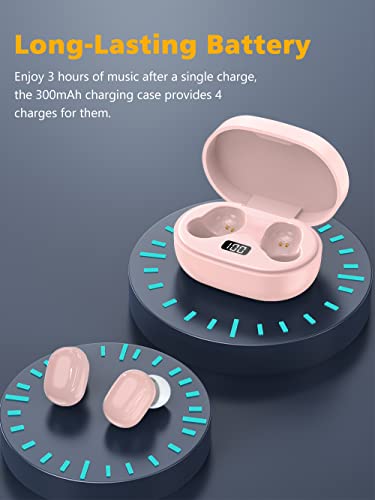 Wireless Earbuds, Bluetooth Earphones Stereo HiFi Sound Noise Cancelling with Built-in Microphone, True Wireless Headphones In-Ear Earbuds for Sports and Work, Compatible with iPhone, Android- Pink