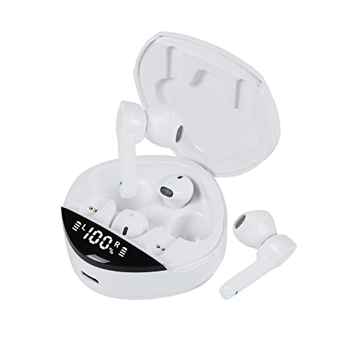 SUN RAIN Wireless Earbuds Bluetooth with Microphone Headphones 5.3 Noise Canceling 30H Playtime IPX5 Waterproof LED Power Display Headset Charging Case for Sports/Work/Game(White)