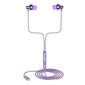 ocuhome type c wired earphones, hifi bass stereo built-in microphone mic headphones, noise cancelling wired earbuds purple