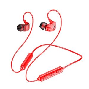 wireless stereo earbuds – neck hanging type sports，hifi bass stereo running headphones，bluetooth 5.0，call function, voice control, power display,12 hours play time, built-in microphone (black) (red)