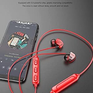 Wireless Stereo Earbuds – Neck Hanging Type Sports，HiFi Bass Stereo Running Headphones，Bluetooth 5.0，Call Function, Voice Control, Power Display,12 Hours Play Time, Built-in Microphone (Black) (RED)