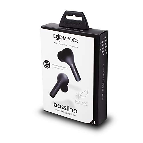 BoomPods Bassline True Wireless Earbuds - Bluetooth in-Ear Headphones, Water/Sweat Resistant, Compact Travel Charging Case, Instant Connection, TWS (Black)