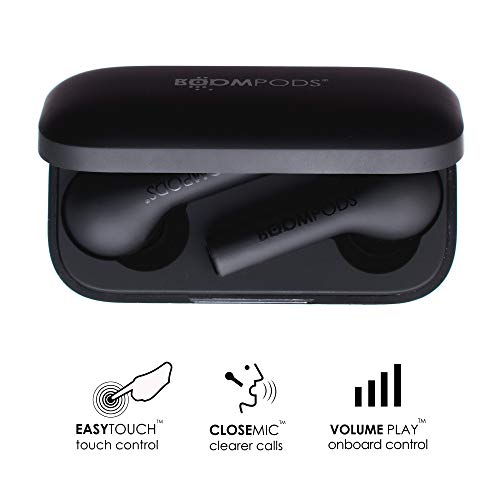 BoomPods Bassline True Wireless Earbuds - Bluetooth in-Ear Headphones, Water/Sweat Resistant, Compact Travel Charging Case, Instant Connection, TWS (Black)