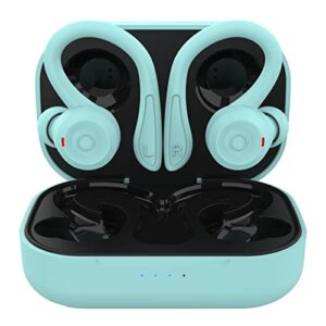 blue wireless earbuds with earhooks bluetooth earbuds with ear hook waterproof sport headphones noise cancelling ear buds with microphone long battery life earphones for running workout android ios