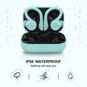 Blue Wireless Earbuds with Earhooks Bluetooth Earbuds with Ear Hook Waterproof Sport Headphones Noise Cancelling Ear Buds with Microphone Long Battery Life Earphones for Running Workout Android iOS