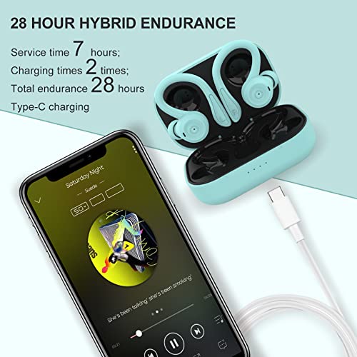 Blue Wireless Earbuds with Earhooks Bluetooth Earbuds with Ear Hook Waterproof Sport Headphones Noise Cancelling Ear Buds with Microphone Long Battery Life Earphones for Running Workout Android iOS