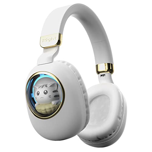 White Kids Bluetooth Headphones Wired with Microphone for School - Wireless Boy Girls Noise Cancelling Over Ear Bluetooth Headphones Foldable Children Headsets for iPad Kindle Airplane Travel Tablet