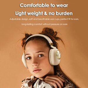 White Kids Bluetooth Headphones Wired with Microphone for School - Wireless Boy Girls Noise Cancelling Over Ear Bluetooth Headphones Foldable Children Headsets for iPad Kindle Airplane Travel Tablet