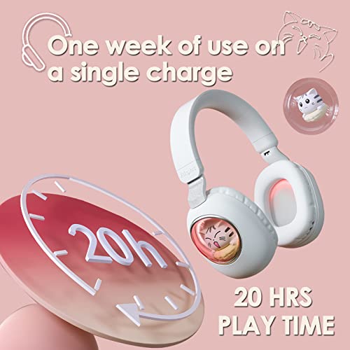 White Kids Bluetooth Headphones Wired with Microphone for School - Wireless Boy Girls Noise Cancelling Over Ear Bluetooth Headphones Foldable Children Headsets for iPad Kindle Airplane Travel Tablet