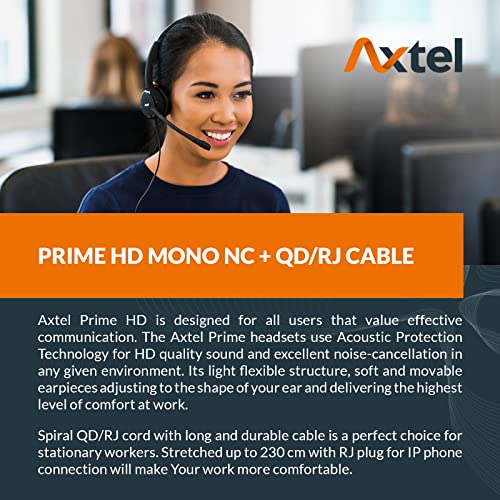 Axtel Bundle Prime Mono with AXC-02 Cable | Noise Cancellation - Compatible with Grandstream GXP1600, GXP1700, GXP2100, GRP2600 Series Phones