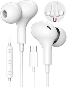 cooya usb c headphone magnetic wired earbuds for samsung s23 s22 ultra s21 s20 fe a53 note 20 10 plus galaxy flip 4 pixel 6 7 dac hifi stereo in-ear earphone with microphone for ipad pro oneplus 9 10