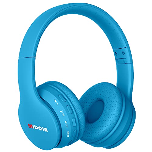 MIDOLA Headphones Bluetooth Wireless Kids Volume Limit 85dB /110dB Over Ear Foldable Noise Protection Headset AUX 3.5mm Cord Mic for Children Boy Girl Travel School Phone Pad Tablet PC Blue