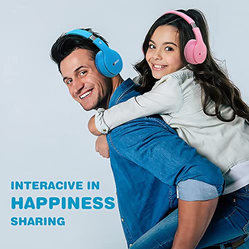 MIDOLA Headphones Bluetooth Wireless Kids Volume Limit 85dB /110dB Over Ear Foldable Noise Protection Headset AUX 3.5mm Cord Mic for Children Boy Girl Travel School Phone Pad Tablet PC Blue