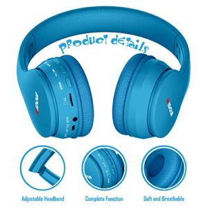 MIDOLA Headphones Bluetooth Wireless Kids Volume Limit 85dB /110dB Over Ear Foldable Noise Protection Headset AUX 3.5mm Cord Mic for Children Boy Girl Travel School Phone Pad Tablet PC Blue