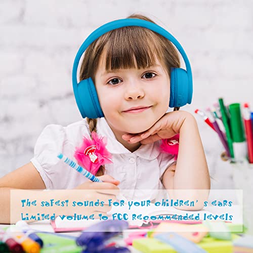 MIDOLA Headphones Bluetooth Wireless Kids Volume Limit 85dB /110dB Over Ear Foldable Noise Protection Headset AUX 3.5mm Cord Mic for Children Boy Girl Travel School Phone Pad Tablet PC Blue