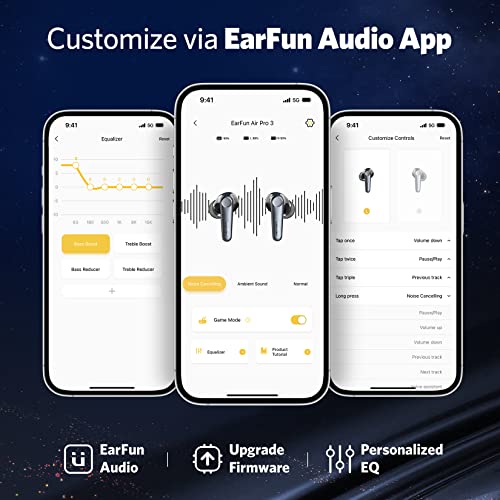 EarFun Air Pro 3 Noise Cancelling Wireless Earbuds, Qualcomm® aptX™ Adaptive Sound, 6 Mics CVC 8.0 ENC, Bluetooth 5.3 Earbuds, Multipoint Connection, 45H Playtime, App Customize EQ, Wireless Charging