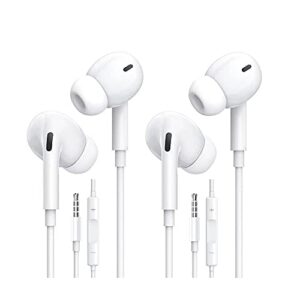execczo [2 pack] 3.5mm in-ear wired earbuds earphones headphones with built-in microphone & volume control compatible with iphone 6s plus/6/5s/5c/s10/ipad/android & 3.5 mm devices plug and play