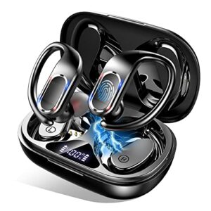 bluetooth headphones 5.3, wireless earbud sport with dual mic, wireless earphones noise cancelling ear buds with over-ear earhooks, ip7 waterproof, usb-c, 56h deep bass headset for running android ios