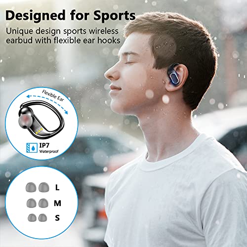 Bluetooth Headphones 5.3, Wireless Earbud Sport with Dual Mic, Wireless Earphones Noise Cancelling Ear Buds with Over-Ear Earhooks, IP7 Waterproof, USB-C, 56H Deep Bass Headset for Running Android iOS