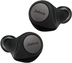 jabra elite active 75t true wireless bluetooth earbuds, titanium black – wireless earbuds for running and sport, charging case included, active noise cancelling sport earbuds (renewed)