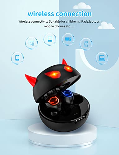 Kids Wireless Headphones, Bluetooth Little Devil Headphones with Charging case, Boys Sports Waterproof Stereo Game Headphones, 36H Play time Light Ears