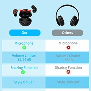 Kids Wireless Headphones, Bluetooth Little Devil Headphones with Charging case, Boys Sports Waterproof Stereo Game Headphones, 36H Play time Light Ears