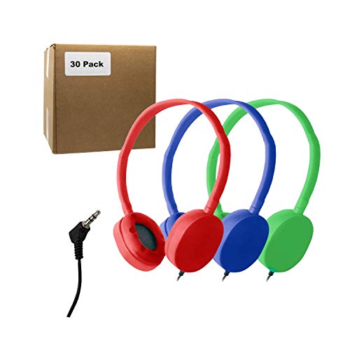 Bulk Headphones for School Library Classroom Airplane Hospital Museum Hotel Tours Gym Students Adjustable Disposable Reusable Comfortable Compact and Easy to Store Headsets (12Pack, BlueRedGreen)