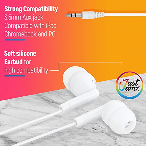 Earbuds 30 Pack | Bulk Basic Earbuds, Pearl White in-Ear Earbuds, Disposable Earphones, Affordable Headphones, 3.5 MM Audio Jack Earbuds for Schools, Kids, Classrooms & Libraries