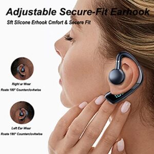 Single Bone Conduction Earbuds Open Ear Headphones Wireless Bluetooth Earbuds with Earhooks 30Hrs Playtime with Charging Case and LED Power Display Sport Open Earbuds Waterproof Bass Sound Headset