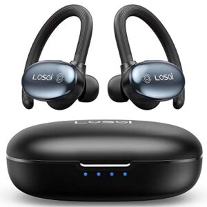 losei bluetooth headphones, sports true wireless earbuds touch control earphones bass stereo sound tws ear hooks headset with charging case & mic for running/working out/gym