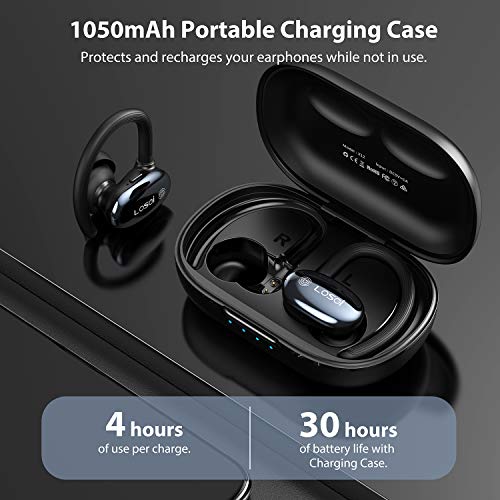 Losei Bluetooth Headphones, Sports True Wireless Earbuds Touch Control Earphones Bass Stereo Sound TWS Ear Hooks Headset with Charging Case & Mic for Running/Working Out/Gym