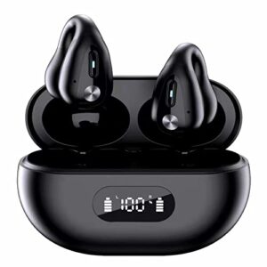 aqwei wireless ear clip bone conduction headphones, clip-ear headphones, noise canceling digital display ear clips, bluetooth sports headphones (black)