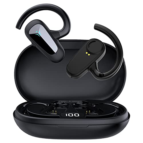 Open Ear Earbuds Sport Open Earbuds Wireless Bluetooth Earbuds with Earhooks 30Hrs Playtime with Charging Case and LED Power Display Sweat Resistant for Outdoor Sports, Running and Workouts, Black