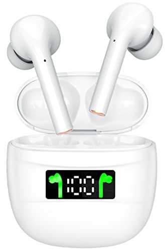 Wireless Earbuds True Bluetooth Ear Buds with Mic Bluetooth 5.2 in-Ear Wireless Headphones Hi-Fi Stereo IP7 Sweatproof Wireless Earphone ENC Noise Cancelling 35 Hours for iPhone Samsung White