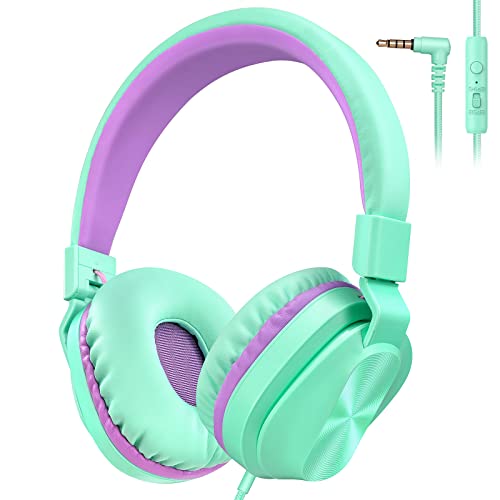 Kids Headphones with Mic for School, 85dB/94dB Volume Limited Foldable&Adjustable On-Ear Headphones for Kids Boys Girls, 3.5mm Jack Stereo Wired Headphones for Phone, Tablet, Kindle, School/Travel