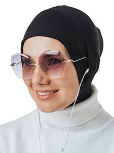 veilwear instant hijab for headphones and glasses, sport head scarf, ready to wear muslim accessories for women (black)