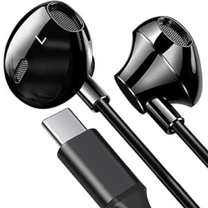 usb c headphone hifi stereo type c in-ear earbuds earphones with mic and volume control with samsung galaxy s21 ultra 5g/s20 plus/s20fe/note 20,google pixel 4 3 2 xl,sony xz2, oneplus 6t,wired,black