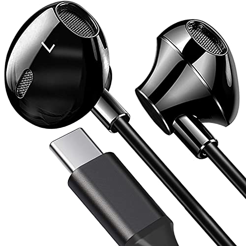 USB C Headphone HiFi Stereo Type C in-Ear Earbuds Earphones with Mic and Volume Control with Samsung Galaxy S21 Ultra 5G/S20 Plus/S20FE/Note 20,Google Pixel 4 3 2 XL,Sony XZ2, OnePlus 6T,Wired,Black