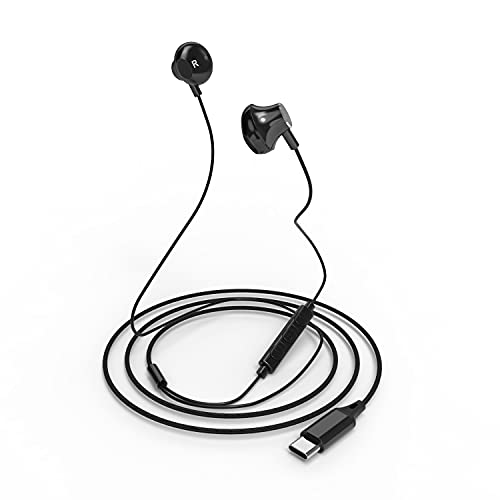 USB C Headphone HiFi Stereo Type C in-Ear Earbuds Earphones with Mic and Volume Control with Samsung Galaxy S21 Ultra 5G/S20 Plus/S20FE/Note 20,Google Pixel 4 3 2 XL,Sony XZ2, OnePlus 6T,Wired,Black