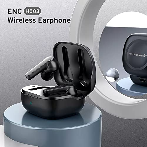 StitchGreen H3 Wireless Earbuds Bluetooth 5.1 ENC Active Noise Cancelling Earphones IPX-5 Waterproof Stereo Headphones in-Ear Built-in Mic Headset with Wireless Charging Case Deep Bass & Hall Switch