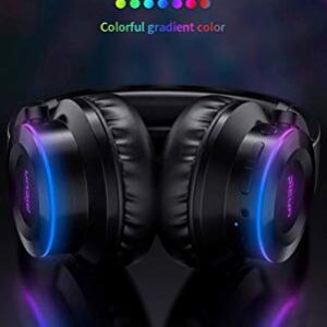 Wireless Glowing Headset Foldable Headphones Bluetooth 5.0 Fingers Touch Control with MIC TF Card 3.5mm Audio Port deep bass (Black Color)