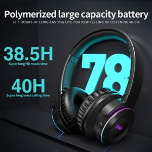 Wireless Glowing Headset Foldable Headphones Bluetooth 5.0 Fingers Touch Control with MIC TF Card 3.5mm Audio Port deep bass (Black Color)