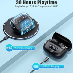 Wireless Earbuds Bluetooth Headphones, Stereo Earphones with 4-Mics Clear Call, 30Hrs Playtime & Wireless Charging, Deep Bass Headset with Dual LED Display Touch Control for iPhone/Android Matte Black