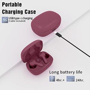 True Wireless Earbuds,with Mics Noise Reduction Touch Control Bluetooth Headphones（Claret Red）