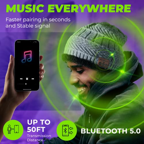 Bluetooth Beanie Wireless Hat with Scarf – Headphone Beanie Hat with Upgraded Bluetooth 5.0 - Wireless Beanie Bluetooth Hat for Women Men Teens - Warm Knitted Fleece Music Hat - Gorros con Bluetooth