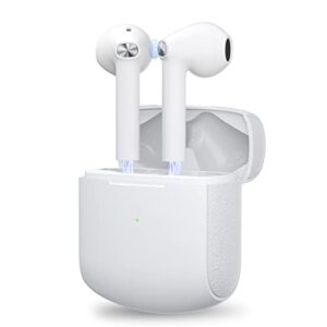 ear buds wireless bluetooth earbuds, air buds pods with charging case, ipx5 waterproof earphones clear call built in mic, 24 hrs playback for iphone & android in-ear headphones bluetooth headset white