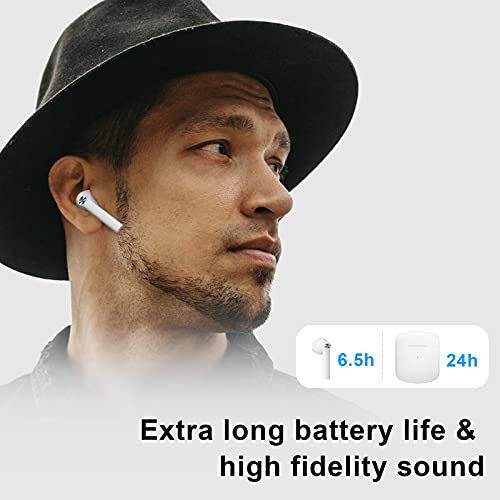 Ear Buds Wireless Bluetooth Earbuds, Air Buds Pods with Charging Case, IPX5 Waterproof Earphones Clear Call Built in Mic, 24 Hrs Playback for iPhone & Android In-Ear Headphones Bluetooth headset White