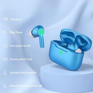 Wireless Earbuds, Bluetooth 5.3 Noise Cancelling Ear Buds with in-Ear Built-in Microphone Deed Bass Headphones,Clear Premium Stereo Earphones IPX6 Waterproof Headset for Sport (Blue)